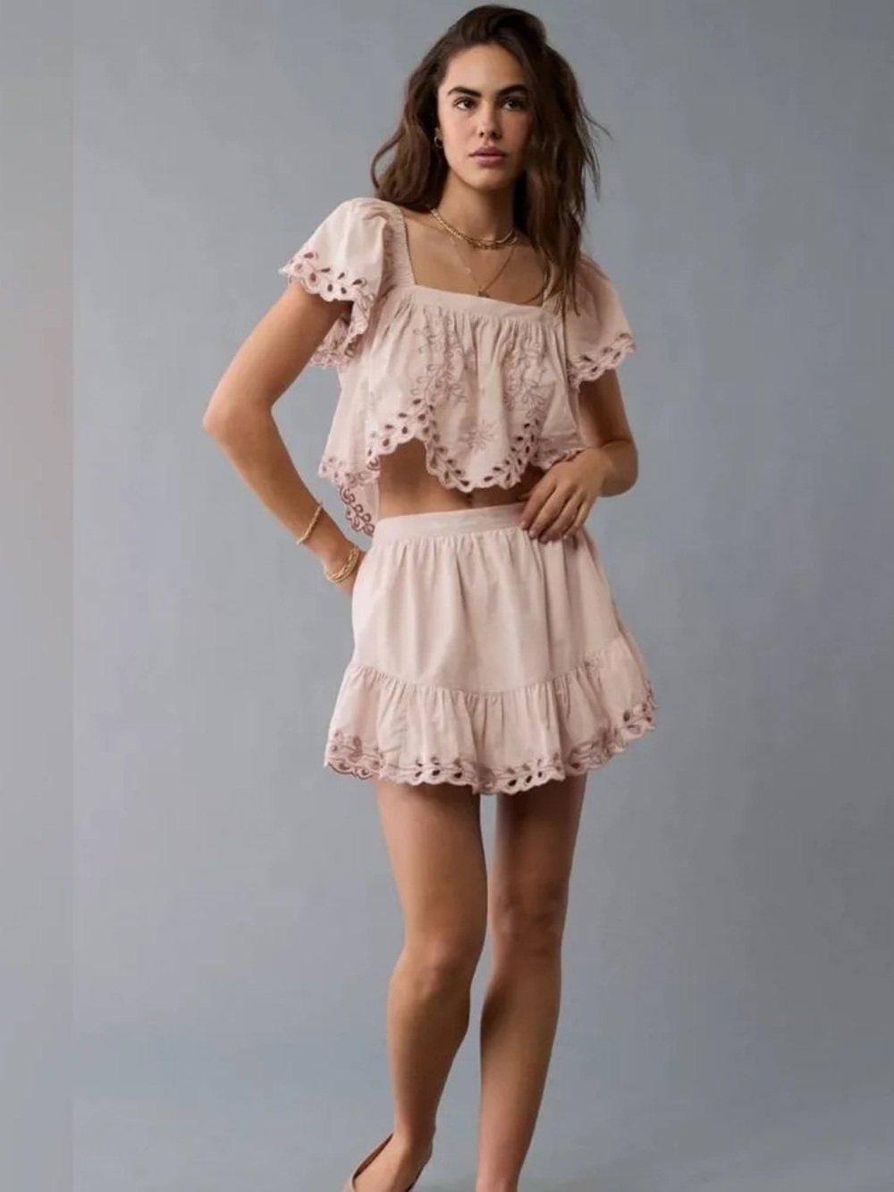 NWOT American Eagle Outfitters Hushed Voilet Eyelet Ruffle Mini Skirt SZ Large